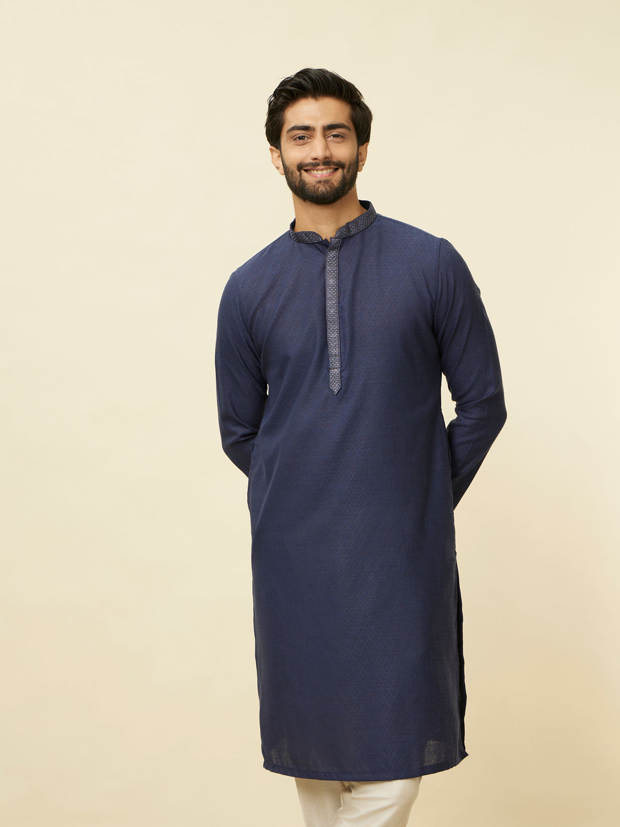 Kurta Pyjama Set for Men | Kurta in Magic Cotton fabric 2024 | Kurta is fasten Partially with Diamond in trendy Geometric Pattern |